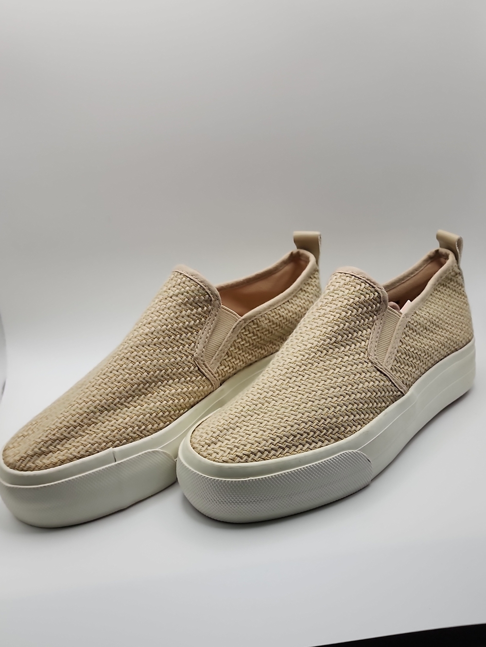 Restricted Brand Woven Slip-On Platform Sneakers - Beige Size 8